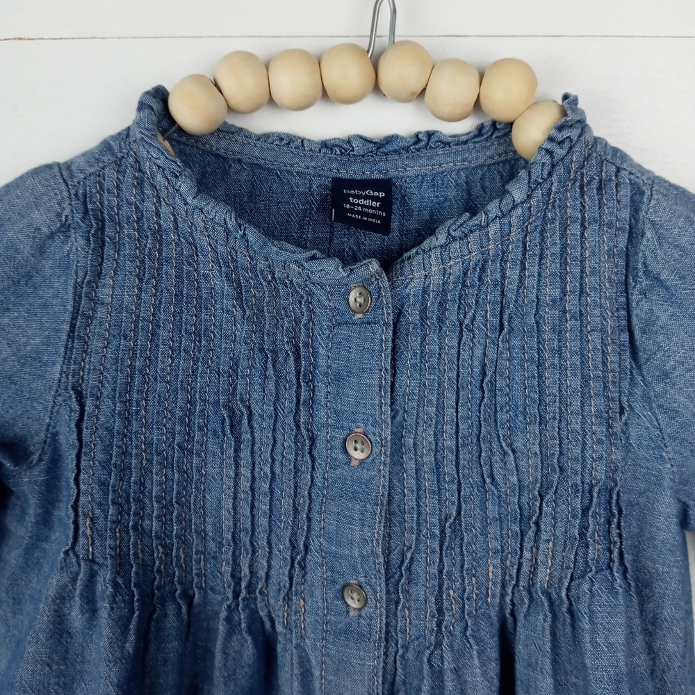 Baby Gap girls size 18-24 chambray ribbed button down dress metal buttons ruffle - Picture 2 of 6